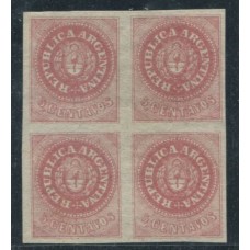 ARGENTINA 1862 GJ 10 ESCUDITO CUADRO DE ESTAMPILLA NUEVAS CON GOMA, MUY LINDA PIEZA U$ 132 +